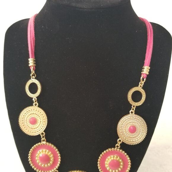 Pink & Gold Tone Goddess Egyptian Queen Statement Necklace 20-22"‎ - Picture 3 of 7